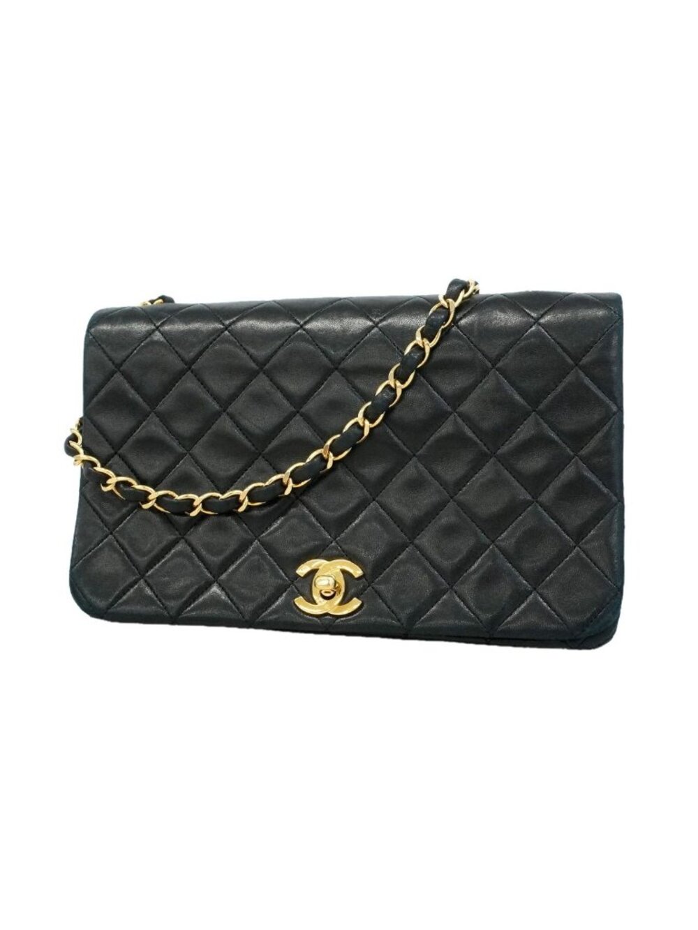 Chanel Shoulder Bag Quilted Lambskin Black Gold